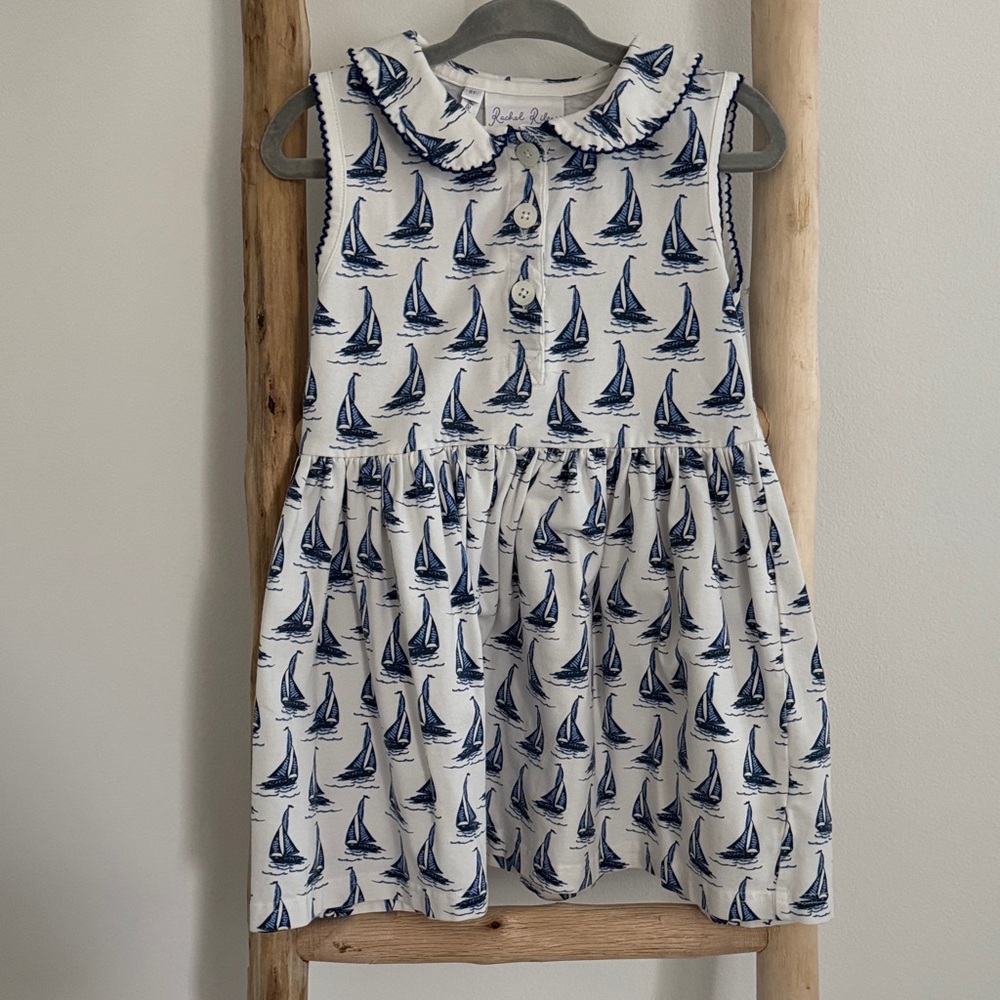 Nautical Sailboat Ruffle Collar Dress - White & Navy - Picture 3 of 5